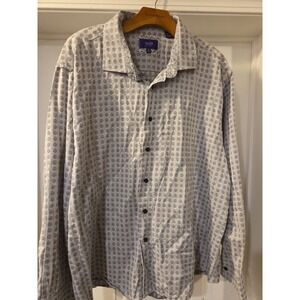 Men's Tallia Button Down Dress Shirt 100% Cotton XXL Size 18.5 GRAY & White